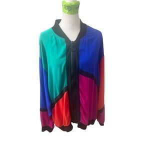 Vintage 80’s Pia Rucci Color block Silk Bomber Jacket Size Large